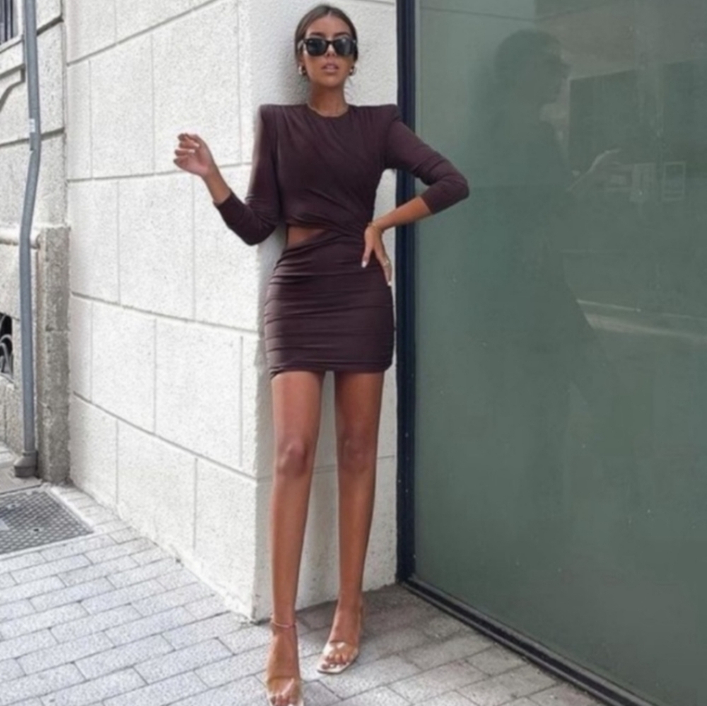 Zara draped brown mini dress NWT bloggers favorite